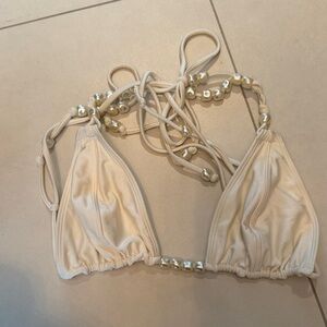 Cult Gaia Cream Beaded Bikini Top M